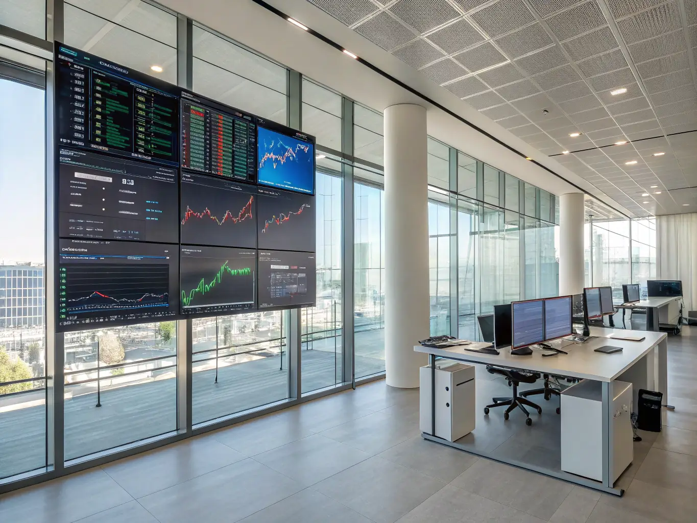 A professional photograph showcasing a modern office environment with data visualizations related to digital assets, symbolizing 珍夏数科's focus on digital solutions.