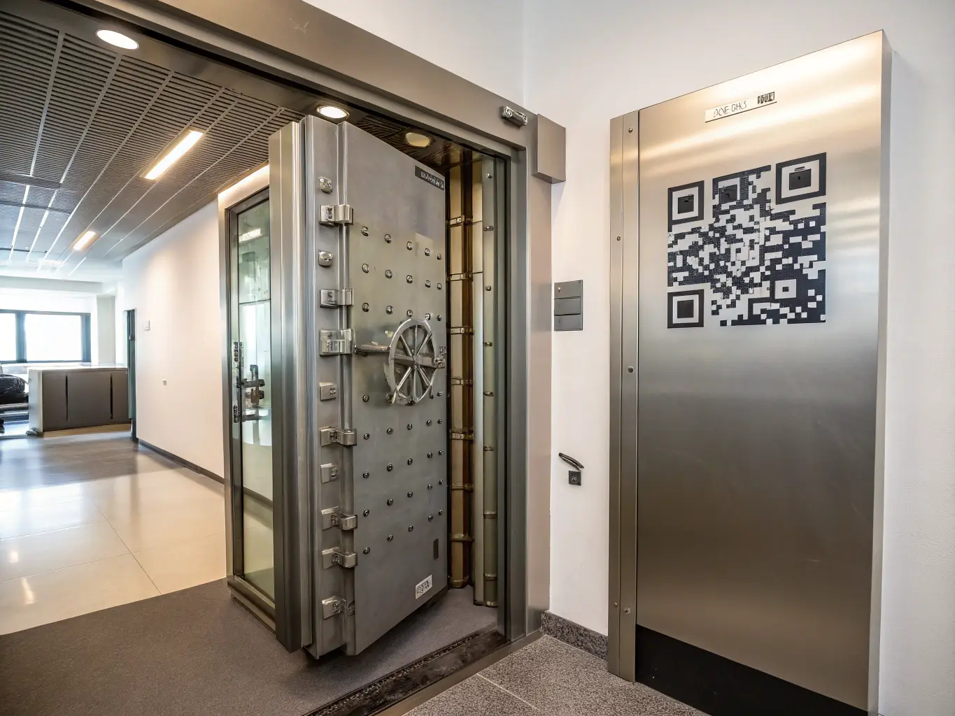 A secure vault illustration, emphasizing the multi-signature托管方案 and MPC technology used for decentralized asset托管 and risk management within the 珍链 金库.