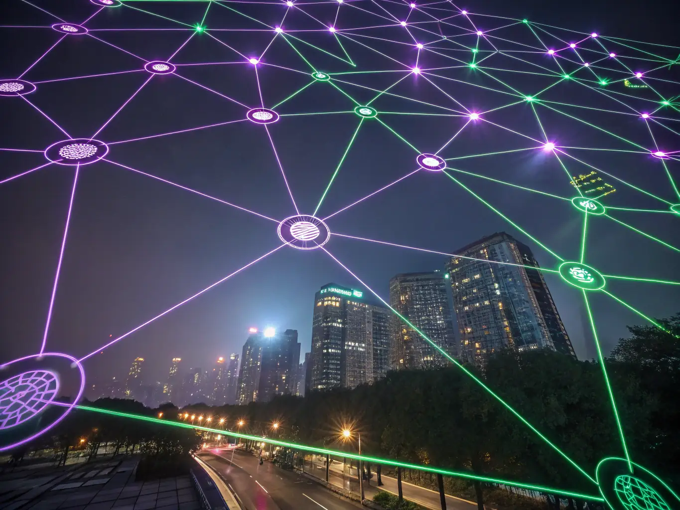 A digital illustration depicting a network of interconnected nodes, each representing a wine asset, flowing into a central hub symbolizing the digital ecosystem of 珍链网.