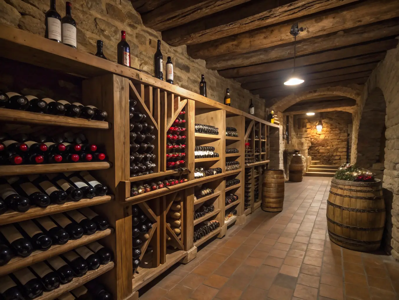 A visually appealing image of a wine cellar with various bottles, each tagged with a digital label or QR code, symbolizing the concept of turning wine collections into digital assets. The image conveys exclusivity and value.