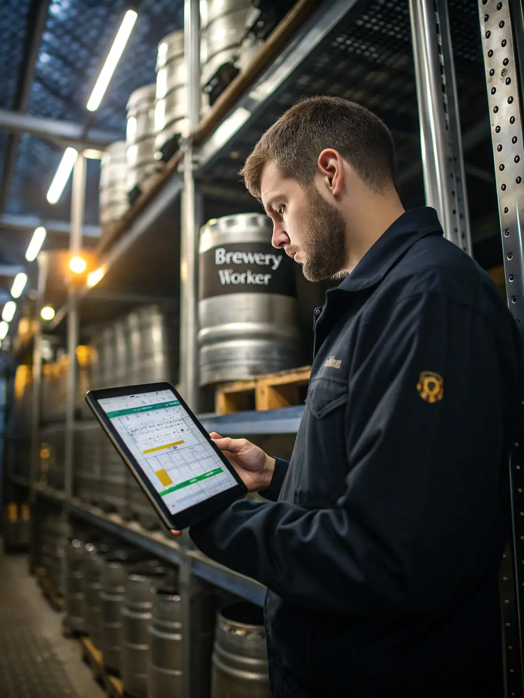 A professional photograph of a wine bottle being scanned with a sophisticated handheld device in a modern winery, showcasing the industrial digitization solutions offered by 珍夏数科.