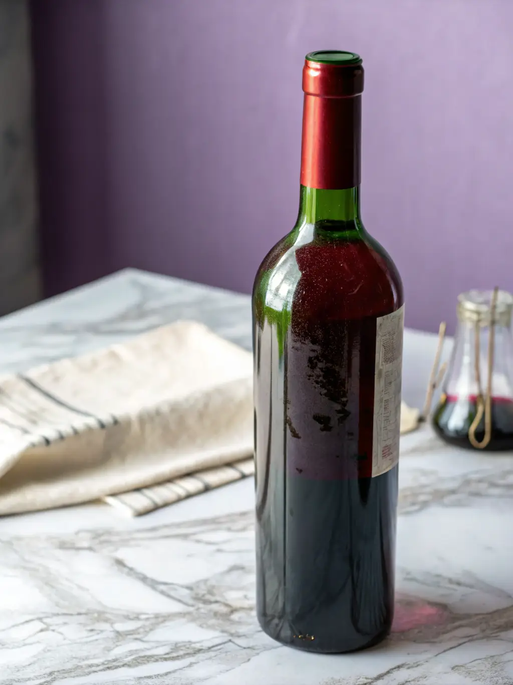 A close-up shot of a bottle of rare vintage wine with a blockchain graphic overlay, symbolizing the digitization of wine assets.