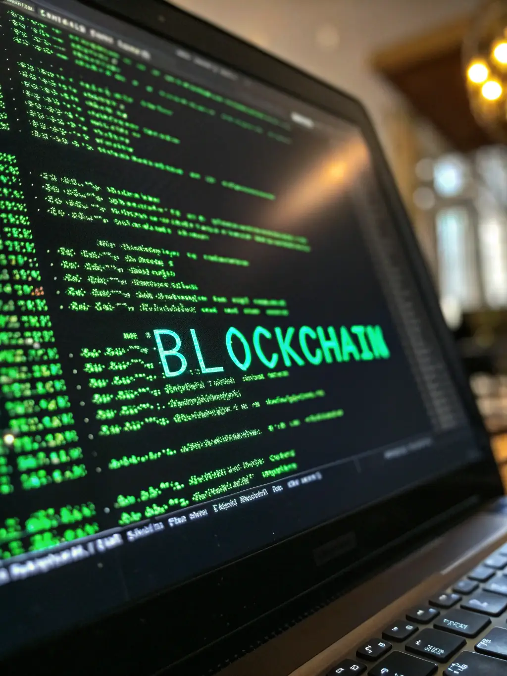 A close-up shot of a blockchain network visualization, highlighting the interconnectedness and security of TRÉSOR's technology.