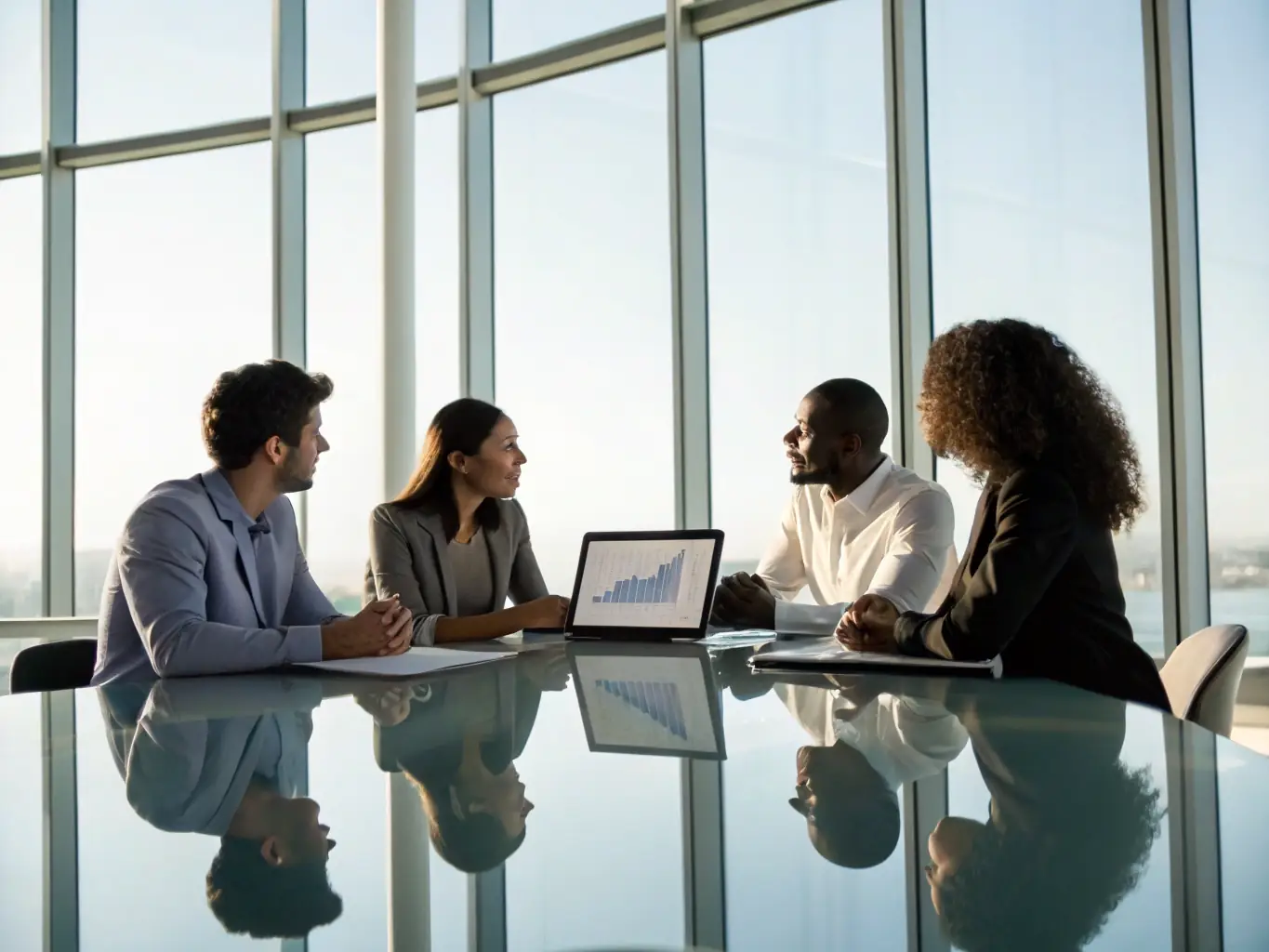 A photograph of a diverse group of people collaborating around a table, reviewing wine bottles and digital tablets displaying market data, symbolizing teamwork and innovation in the wine investment sector.