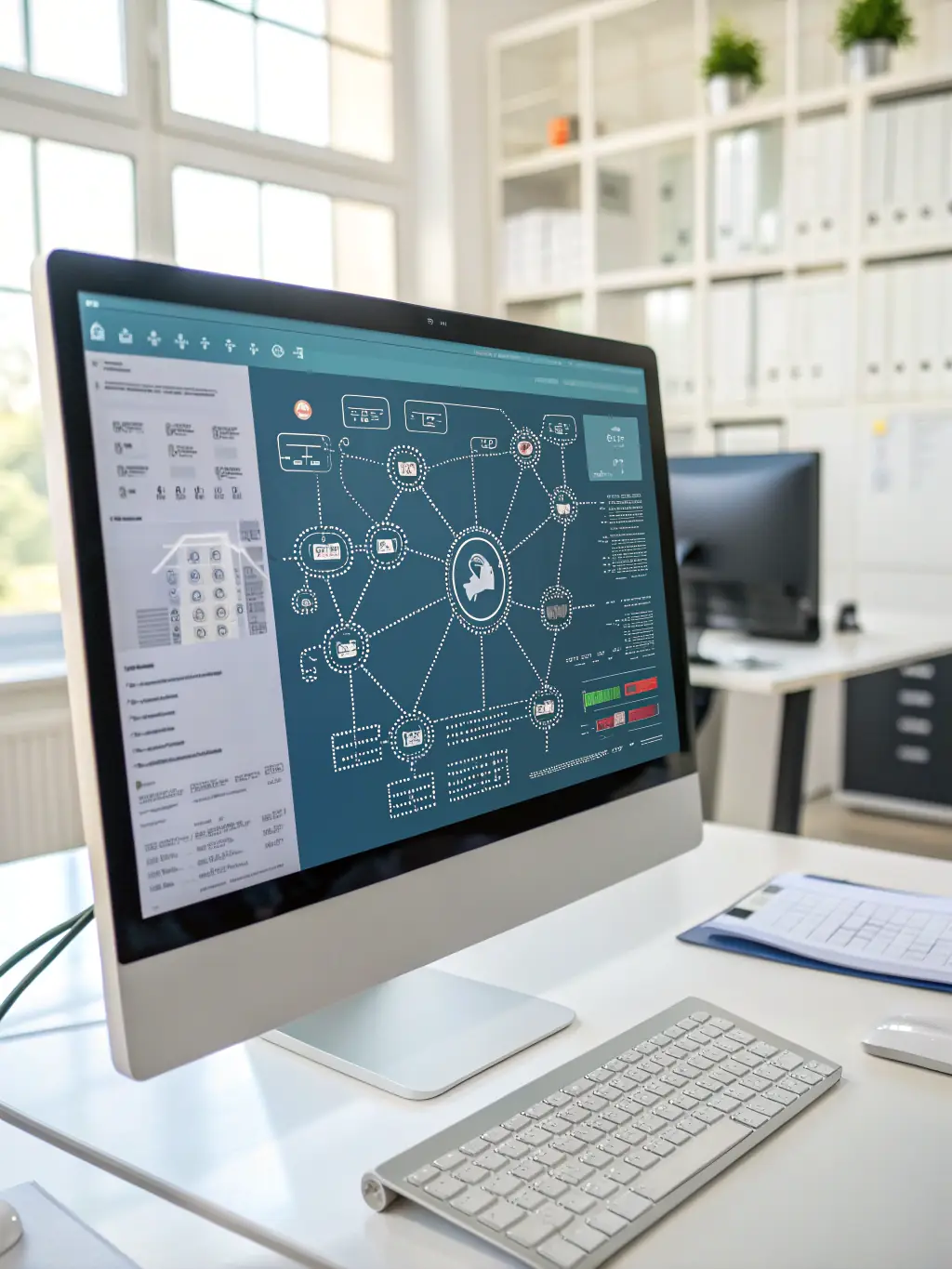 An illustration of a digital supply chain platform with interconnected nodes and data flow, representing the digital supply chain platform.