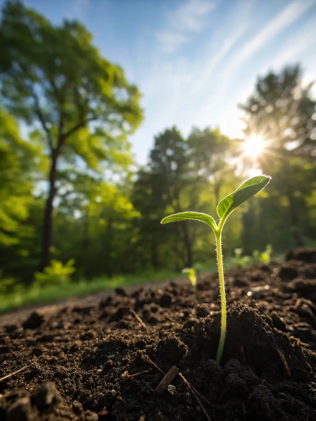 A stylized image depicting a seed sprouting from the ground, symbolizing the initial investment in TRÉSOR's angel round. The background should be a futuristic cityscape, representing the company's innovative approach.