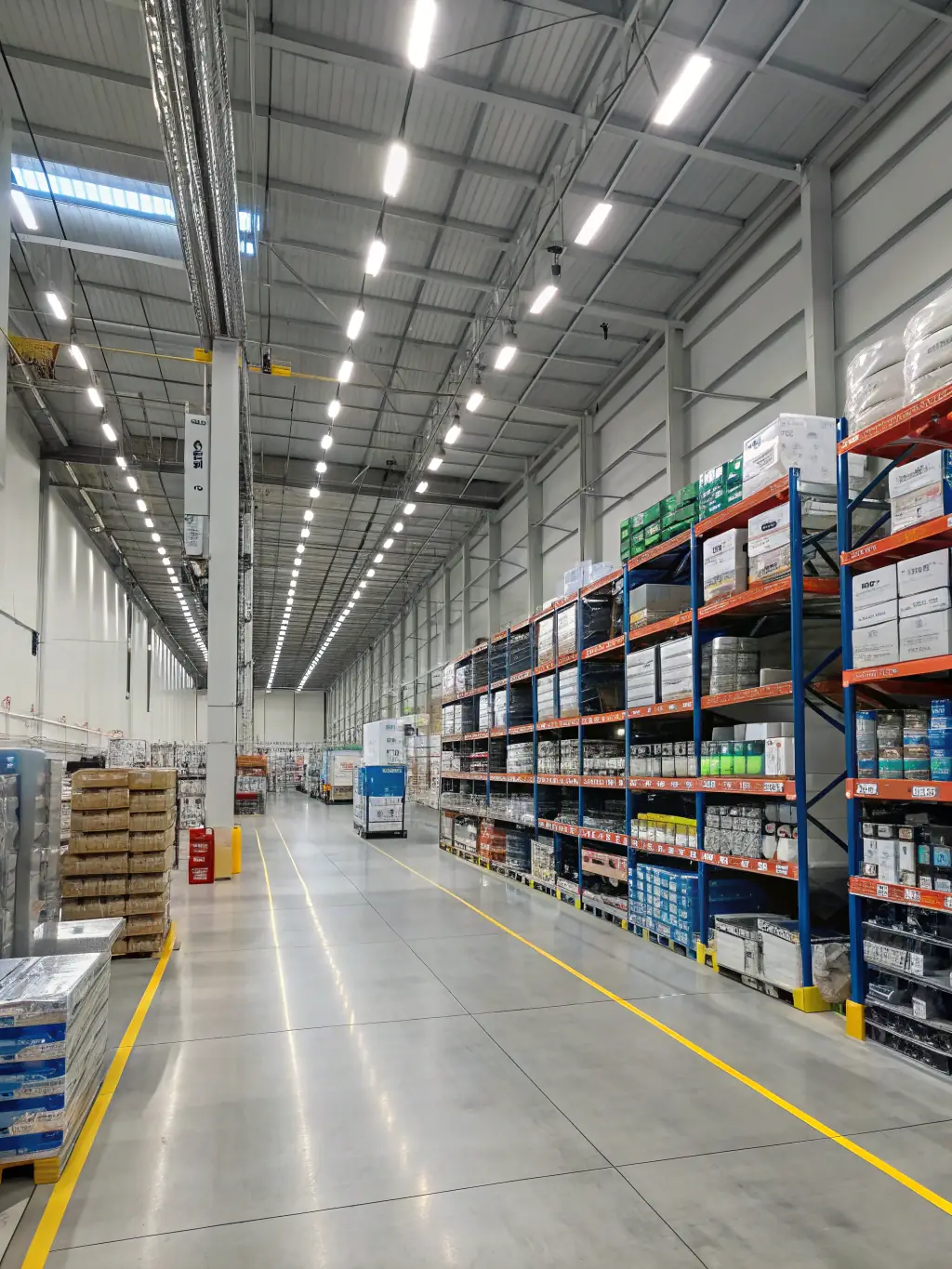 A visual representation of a warehouse with reduced storage space, showcasing the efficiency gains achieved through the company's digital solutions, with a focus on cost savings.